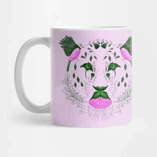 Leopard Face Symmetrical Design Combining Flora and Fauna Mug